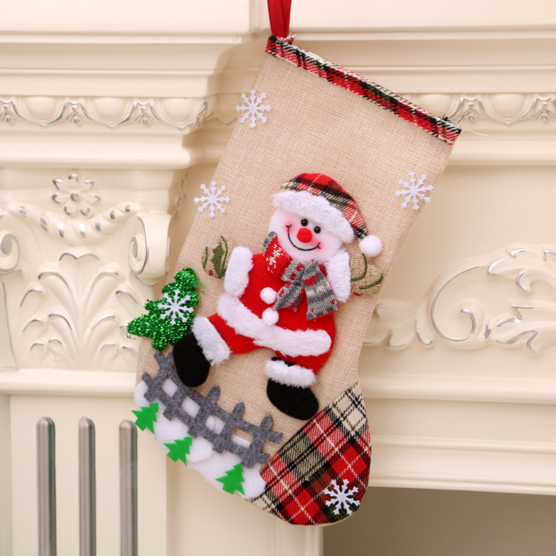 Linen Large Christmas Stocking Christmas Socks Decorations Christmas Gift Bags Gift Bags Christmas Stockings